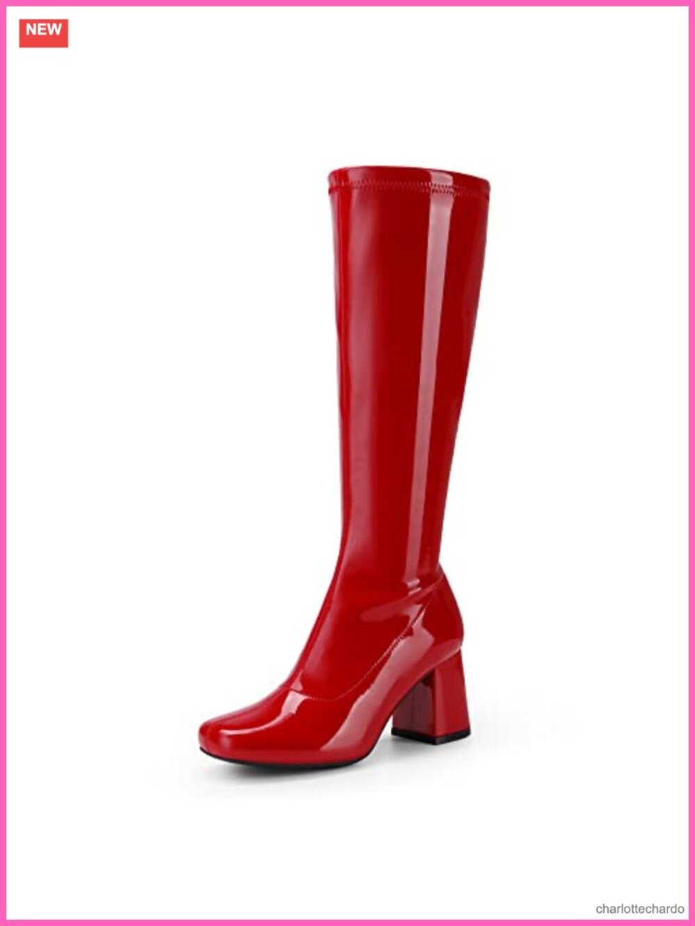 Chunky Knee High Gogo Boots Square Toe Faux Leather Zip